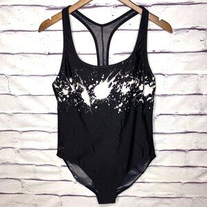 Speedo Women's Black & White Paint Slatter One-Piece Swimsuit Size 14